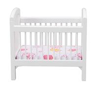 EMUKOEP Cama de Muñecas de Madera, Segura, Linda, Brillante, Animada, Casa de Muñecas, Dormitorio en Miniatura, Cuna para 1:12, Blanco, Blanco
