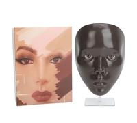 EMUKOEP Cara de Práctica de Maquillaje, Tabla de Práctica de Maquillaje de Cara Completa de Silicona 5D con Soporte de Plástico, Herramienta de maniquí Reutilizable para Principiantes (Piel Oscura)