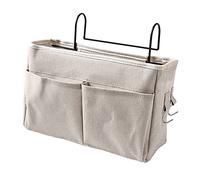 EMUKOEP Cesta Organizadora de Mesita de Noche, Fácil de Instalar, Bolsillo de Almacenamiento Colgante para Litera, Lino de Algodón (Blanca)