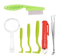 EMUKOEP Herramienta de Eliminación para Mascotas, Pulgas y Gancho, Lupa de Plástico y Extractor de Piojos para Perros Gatos (rojo)