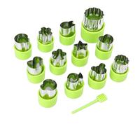 EMUKOEP Juego de 12 Cortadores de Galletas de Acero Inoxidable, Cubierta de Prensa Engrosada con Bordes Redondeados, Piezas Desmontables para una Fácil Limpieza, con 1 Varilla (Verde)