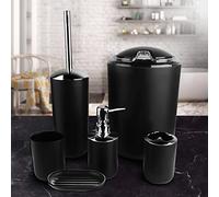 EMUKOEP Juego de Accesorios de Baño de 6 uds., Soporte de Plástico Premium para Cepillos de Dientes, Bote de Basura, Dispensador de para Uso Doméstico y Hotelero (Negra)