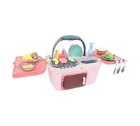 EMUKOEP Juego de Cocina para Niños, Cesta de Picnic Portátil, Incluye Comida de Juego Que Cambia de Color, Fregadero y Horno, de Juguetes para Interiores, Regalos de Cumpleaños para Niños Pequeños y