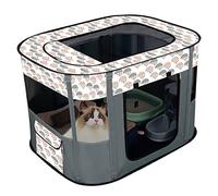 EMUKOEP Sala de Partos Plegable para Gatos con Ventana de Visualización de Tela de Rejilla, Ideal para Controlar y Entrenar a su Nuevo Cachorro (Gris)