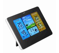 EMUKOEP Termómetro de Reloj con Estación Meteorológica Digital LCD Inalámbrico para Uso Interior y Exterior con Sensor de Humedad, 6 Pronósticos Meteorológicos para Decoración de la Oficina en el