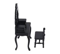 EMUKOEP Tocador y Taburete de Madera Ecológicos para Casa de Muñecas para Niños, Juegos de Simulación y Decoración de Dormitorio (Negra)