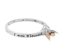 Emulily "I Am Blessed Inspirational Verse Brush Texture with Charms Pulsera elástica