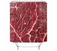 Emvency Cortina de Ducha de Tela con Ganchos Rojos de Carne cruda Comida Carne Carne de Vapor 72" X72 Impermeable Decorativa Baño