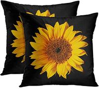 Emvency Juego de 2 Fundas de Almohada de poliéster con diseño de Girasoles Amarillos sobre Negro, 16 x 16 Pulgadas, con Cremallera Oculta Cuadrada, cojín Decorativo para el hogar
