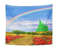 Emvency Tapestry Fields - Telón de fondo musical de camino de ladrillo amarillo que conduce a la ciudad de mago esmeralda, tierra, arco iris, fiesta, decoración del hogar, para colgar en la pared para