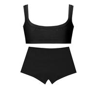 EMY Conjunto de Top y Braguitas para niña de algodón | Ideal para Danza, Gimnasia y Patinaje | Blanco y Negro | Ropa Interior Transpirable, Negro