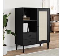 EMYRLXQW Muebles, armarios y almacenamiento, bufés y aparadores, tablero alto SENJA con aspecto de ratán negro, 90 x 40 x 112 cm, madera maciza de pino