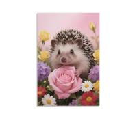 EMYXPAQM Cuadro En Lienzo Cría de Erizo Impresión En Lienzo Pink Arbusto de Rosas Cuadro Decorativo Para Dormitorio Salón Vestíbulo Regalos Originales 12x18inch(30x45cm)