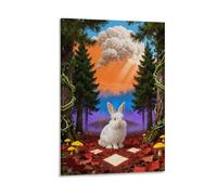 EMYXPAQM Cuadro Sobre Lienzo Conejo Blanco Lienzos Decorativos Bosque Mágico Cuadro Decorativo Para Salón Dormitorio Oficina Regalo 16x24inch(40x60cm)