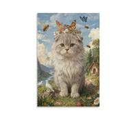 EMYXPAQM Cuadro Sobre Lienzo Gatito Lindo Impresión En Lienzo Corona de Mariposas Cuadros Decoracion Salon Para Salón Dormitorio Oficina Regalo 20x30inch(50x75cm)