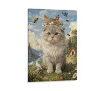 EMYXPAQM Cuadro Sobre Lienzo Gatito Lindo Impresión En Lienzo Corona de Mariposas Cuadros Decoracion Salon Para Sala De Estar, Dormitorio Regalos Originales 12x18inch(30x45cm)