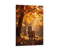 EMYXPAQM Cuadro Sobre Lienzo Gato del Bosque Siberiano Impresión En Lienzo Bosque de Arce Cuadro Moderno Para Oficina Hoteles Baño Regalos Originales 16x24inch(40x60cm)