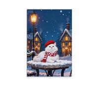 EMYXPAQM Cuadro Sobre Lienzo Gato Persa Lienzos Decorativos Pueblo Nevado Cuadro Decorativo Para Dormitorio Salón Vestíbulo Regalo 16x24inch(40x60cm)