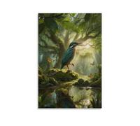 EMYXPAQM Cuadro Sobre Lienzo Martín Pescador Impresión En Lienzo Árbol Gigante Cuadros Decoracion Salon Para Oficina Hoteles Baño Regalo 12x18inch(30x45cm)