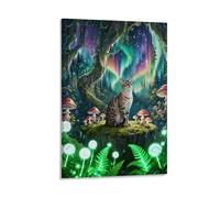 EMYXPAQM Cuadro Sobre Lienzo Oriental Gato de Pelo Corto Lienzos Decorativos Bosque Mágico Cuadro Decorativo Para Dormitorio Salón Vestíbulo Regalos Originales 20x30inch(50x75cm)