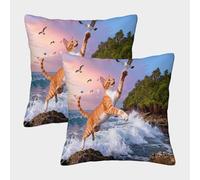 EMYXPAQM Funda De Cojín con Oriental Gato Pelo Corto Juego De 2, Poliéster Microfibra Suave Funda De Almohada Costa Acogedoras Decorativas para Sofá, Sala De Estar 50x50cm