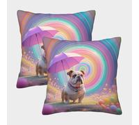 EMYXPAQM Fundas Cojines Bulldog Paraguas Vórtice Colorido Juego De 2, Decorativo con Cremallera Oculta, para Sofá, Dormitorio, Sala De Estar 45x45cm