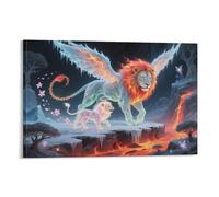 EMYXPAQM León Lienzo Moderno Leona Alada y Cría Cuadro Sobre Lienzo Decoración Moderna Para Cocina, Oficina, Pasillo, 08x12inch(20x30cm)