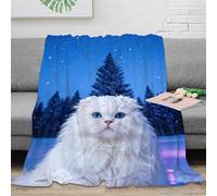 EMYXPAQM Manta Franela Gato Persa Blanco, Manta para Sofá con Diseño De Bosque de Copos de Nieve, Suave Y Esponjoso para Niñas, Niños, Adultos, 80x90inch(200x230cm)