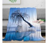 EMYXPAQM Manta Franela Gato Persa, Manta para Sofá con Diseño De Árbol Solitario Nevado, Acogedora, Esponjosa para Viajes, Avión, Coche 80x90inch(200x230cm)
