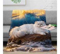 EMYXPAQM Manta Franela Gato Persa, Manta para Sofá con Diseño De Arrecife de Olas, Acogedora, Esponjosa para Mujeres, Adultos, Niños Y Niñas, 60x80inch(150x200cm)