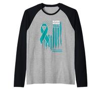 En Abril llevamos la Bandera Estadounidense de Conciencia de agresión Sexual Verde Azulado Camiseta Manga Raglan