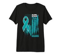 En Abril llevamos la Bandera Estadounidense de Conciencia de agresión Sexual Verde Azulado Camiseta Premium