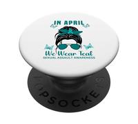En Abril usamos Mariposa de Conciencia de agresión Sexual Verde Azulado PopSockets PopGrip Adhesivo