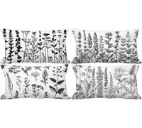 En blanco y negro Fundas Cojines 40x70 Juego de 4 Flor Cojines Exterior Suave Rectangular Cushion Covers con Cremallera Invisible para Salon Sofa Verano Exterior Patio Jardin Banco Decorativos 6d44-E