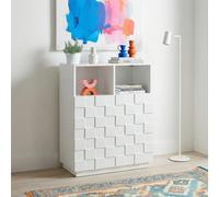 [en.casa] Aparador Alto Bopibobro con 6 Compartimentos Mueble Auxiliar de Cocina 2 Puertas con Diseño Cuadrado 3D Rectangular Armario Multiusos 86 x 64 x 36cm - Blanco