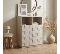 [en.casa] Aparador Alto Bopibobro con 6 Compartimentos Mueble Auxiliar de Cocina 2 Puertas con Diseño Cuadrado 3D Rectangular Armario Multiusos 86 x 64 x 36cm - Beige