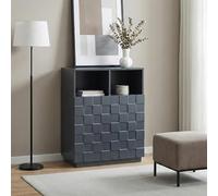 [en.casa] Aparador Alto Bopibobro con 6 Compartimentos Mueble Auxiliar de Cocina 2 Puertas con Diseño Cuadrado 3D Rectangular Armario Multiusos 86 x 64 x 36cm - Gris Oscuro