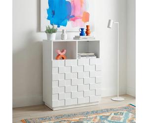 [en.casa] Aparador Alto Bopibobro con 6 Compartimentos Mueble Auxiliar de Cocina 2 Puertas con Diseño Cuadrado 3D Rectangular Armario Multiusos 86 x 64 x 36cm - Blanco