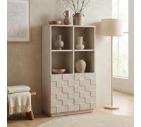 [en.casa] Aparador Alto Bopibobro con 8 Compartimentos Mueble Auxiliar de Cocina 2 Puertas con Diseño Cuadrado 3D Rectangular Armario Multiusos 118 x 64 x 30 cm - Beige