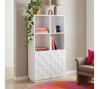 [en.casa] Aparador Alto Bopibobro con 8 Compartimentos Mueble Auxiliar de Cocina 2 Puertas con Diseño Cuadrado 3D Rectangular Armario Multiusos 118 x 64 x 30 cm - Blanco