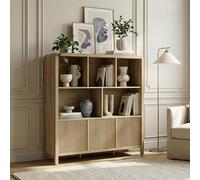 [en.casa] Aparador Alto Lukkodso con 8 Compartimentos Mueble Auxiliar con 3 Puertas Variables Rectangular Armario Multiusos 102 x 98 x 30 cm - Efecto Roble Medio Claro