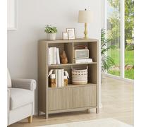 [en.casa] Aparador Alto Lukkodso con Compartimentos Mueble Auxiliar con 2 Puertas Variables Rectangular Armario Multiusos 103 x 80 x 28 cm - Efecto Roble