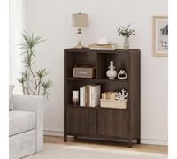 [en.casa] Aparador Alto Lukkodso con Compartimentos Mueble Auxiliar con 2 Puertas Variables Rectangular Armario Multiusos 103 x 80 x 28 cm - Efecto Nogal