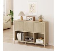 [en.casa] Aparador Bajo Lukkodso con 6 Compartimentos Mueble Auxiliar con 3 Puertas Variables Rectangular Armario Multiusos 77 x 110 x 30 cm - Efecto Roble