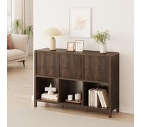 [en.casa] Aparador Bajo Lukkodso con 6 Compartimentos Mueble Auxiliar con 3 Puertas Variables Rectangular Armario Multiusos 77 x 110 x 30 cm - Efecto Nogal