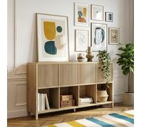 [en.casa] Aparador Bajo Lukkodso con 8 Compartimentos Mueble Auxiliar con 4 Puertas Variables Rectangular Armario Multiusos 77 x 145 x 30 cm - Efecto Roble Medio Claro