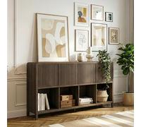 [en.casa] Aparador Bajo Lukkodso con 8 Compartimentos Mueble Auxiliar con 4 Puertas Variables Rectangular Armario Multiusos 77 x 145 x 30 cm - Efecto Nogal