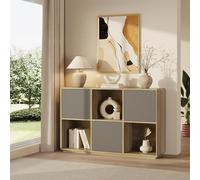 [en.casa] Aparador Bajo Trömi con 6 Compartimentos Mueble Auxiliar con 3 Puertas Variables Push-to-Open Rectangular Armario Multiusos 75 x 120 x 30 cm - Efecto Roble/Gris