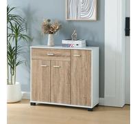 [en.casa] Aparador Bobeck con 1 Cajón y 3 Puertas Mueble Zapatero con 2 Estantes Regulables en Altura para 6 Pares de Calzados Aglomerado 72 x 80 x 28 cm - Blanco/Efecto Roble