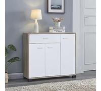 [en.casa] Aparador Bobeck con 1 Cajón y 3 Puertas Mueble Zapatero con 2 Estantes Regulables en Altura para 6 Pares de Calzados Aglomerado 72 x 80 x 28 cm - Efecto Roble